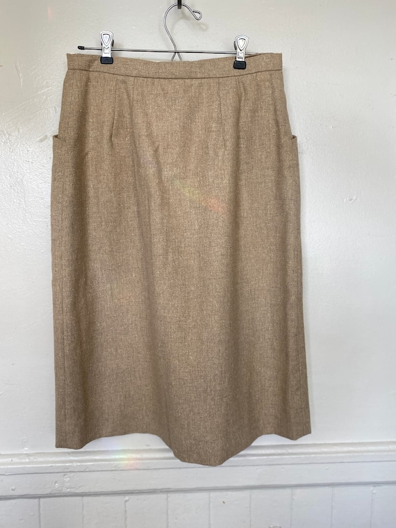 Vintage Halston Tan Midi Skirt Two Pockets Textur… - image 3