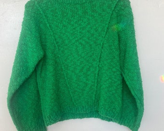 Vintage Bright Kelly Green Acryl Pullover Paspelierung Detail