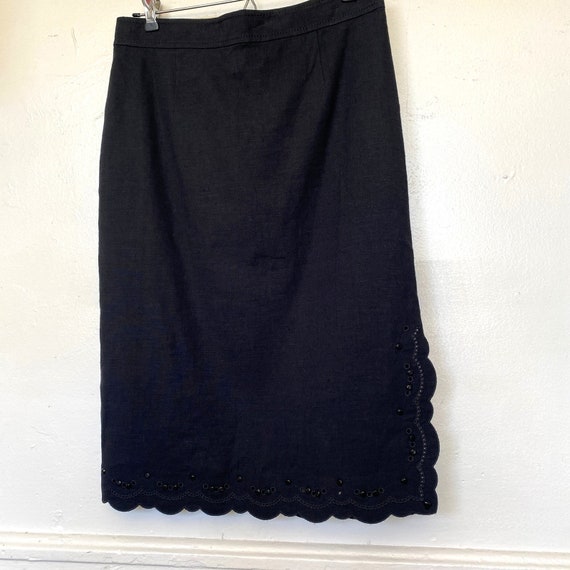 Blumarine Black Linen Skirt Scalloped Edge Bead De