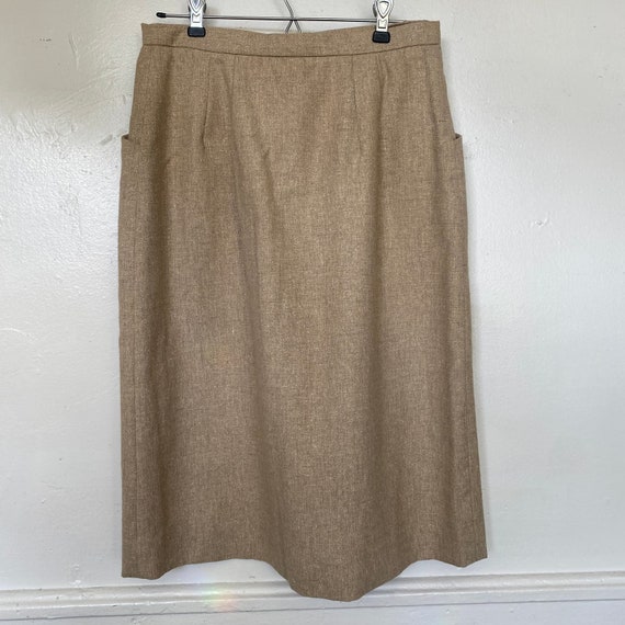 Vintage Halston Tan Midi Skirt Two Pockets Textur… - image 5