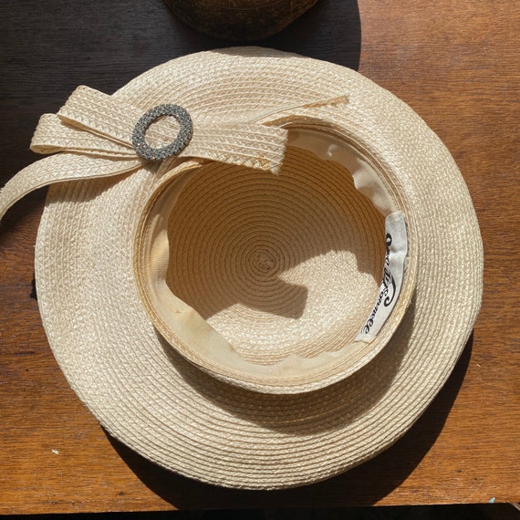 Vintage Jack Mcconnell White Straw Millinery Hat Bow  display picture 2