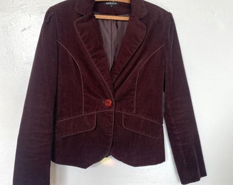 Blazer marrone cioccolato con bottone singolo in velluto a coste marrone vintage