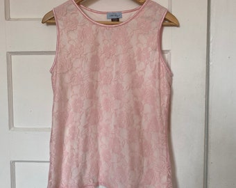 Vintage Y2K Pink Lace Tank Top Floral Summer Spring