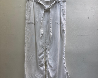 Vintage Vita Bomulls Capris Med Bälte Sommar Vår Picknick Varmt Väder