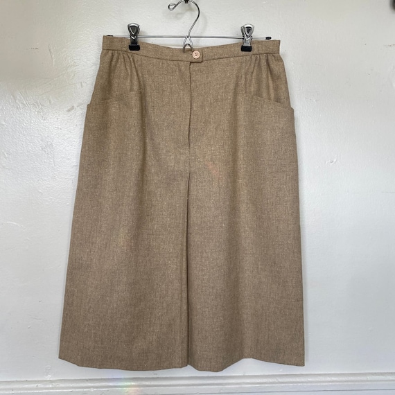 Vintage Halston Tan Midi Skirt Two Pockets Textur… - image 1