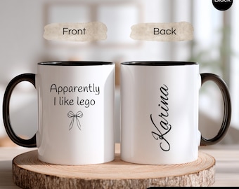 Script Name Vertical Accent Coffee Mug | Custom Name Coffee Mug, Apparently I like lego, For Lego Lovers, Funny Gift