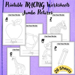 26 Jumbo Tracing Worksheets, Printable Preschool Trace Pages, Homeschool busy book, Kindergarten Curriculum Learning, Pre-Handwriting