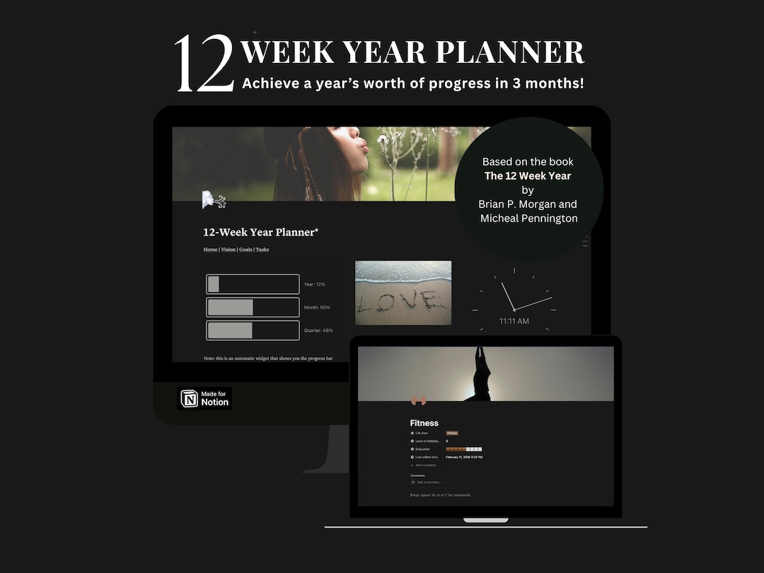 12 Week Year Notion Planner | Goal Setting, Productivity Dashboard ...