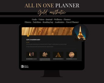 All in One Life Planner Notion Gold Digital Organizer