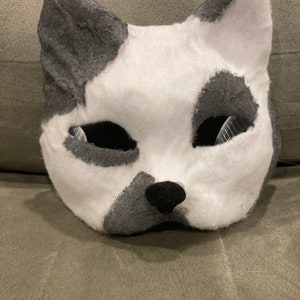 SAFIGLE Cat Mask Therian Mask Animal Mask Halloween Mask for Kids Adults White Cat Mask Hand Painted Face Mask Animal Party Cosplay Costume
