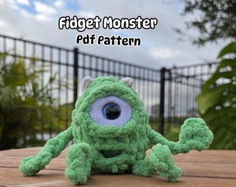 Crochet Monster Fidget Toy Pattern: Green One-Eyed Plush (PDF Pattern)