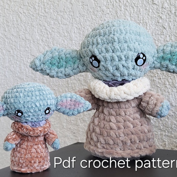 Crochet Pattern for Baby Alien, Plushie Pdf Pattern, was inspired by Mandalorian and Jedi, Written in standard US terms with multiple photos