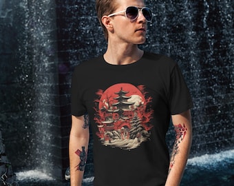 T-shirt de temple japonais, vêtements de tous les jours, T-shirt de style japonais, temple japonais, chemise esthétique japonaise, vêtements Harajuku, style asiatique