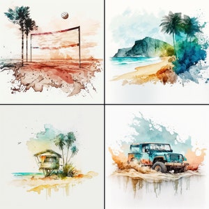 Watercolor Beach Clipart Beach Images Digital Planner Travel Clipart | Set of 20 PNG's For Digital Planner, Scrapbook, or Commercial Use