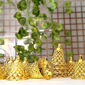 Artificial Plastic Bells For Home Decor Craft Bell wall hanging Decorative Ornaments For Christmas golden bell Tree Decor 2.5 inch