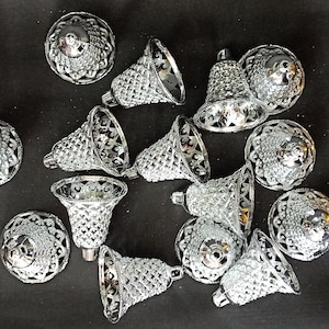 Silver Jingle Bells: Plastic Christmas Ornaments, DIY Crafts (Set of 12)