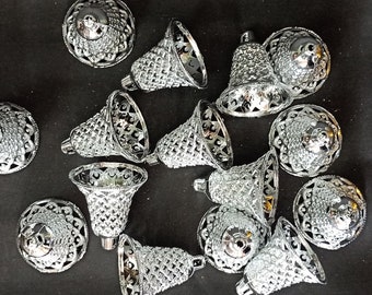Set of 12 Silver Bells Artificial Plastic bell for home decor hanging ornaments jingle christmas Decorative indian DIY crafts Ghanti 2.5 in.