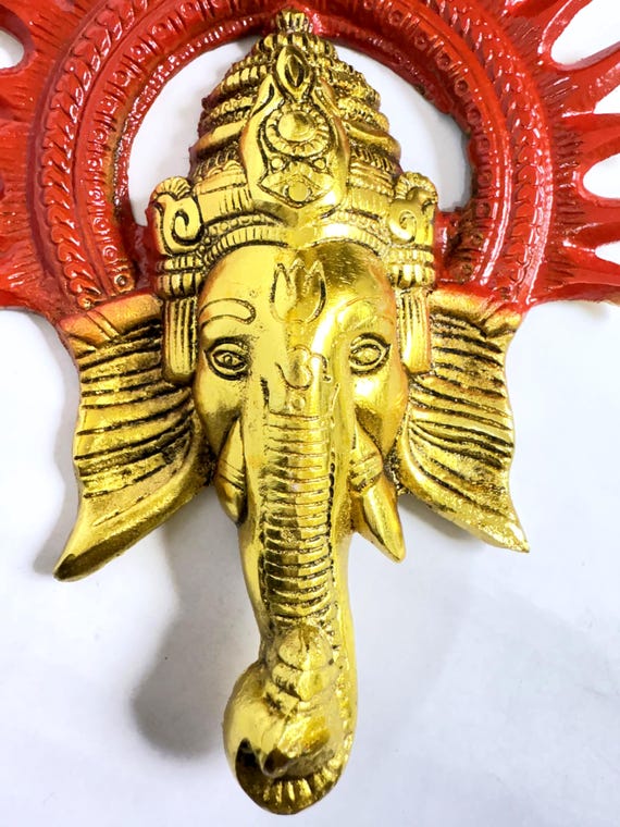真鍮製ガネーシャ太陽壁掛け：赤と金のインド風装飾（8インチ） - Etsy 