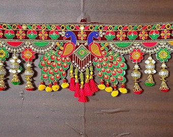 Handmade Decorative wall hanging toran for home decor Peacock design indian traditional pooja hanging item door window hanging decor