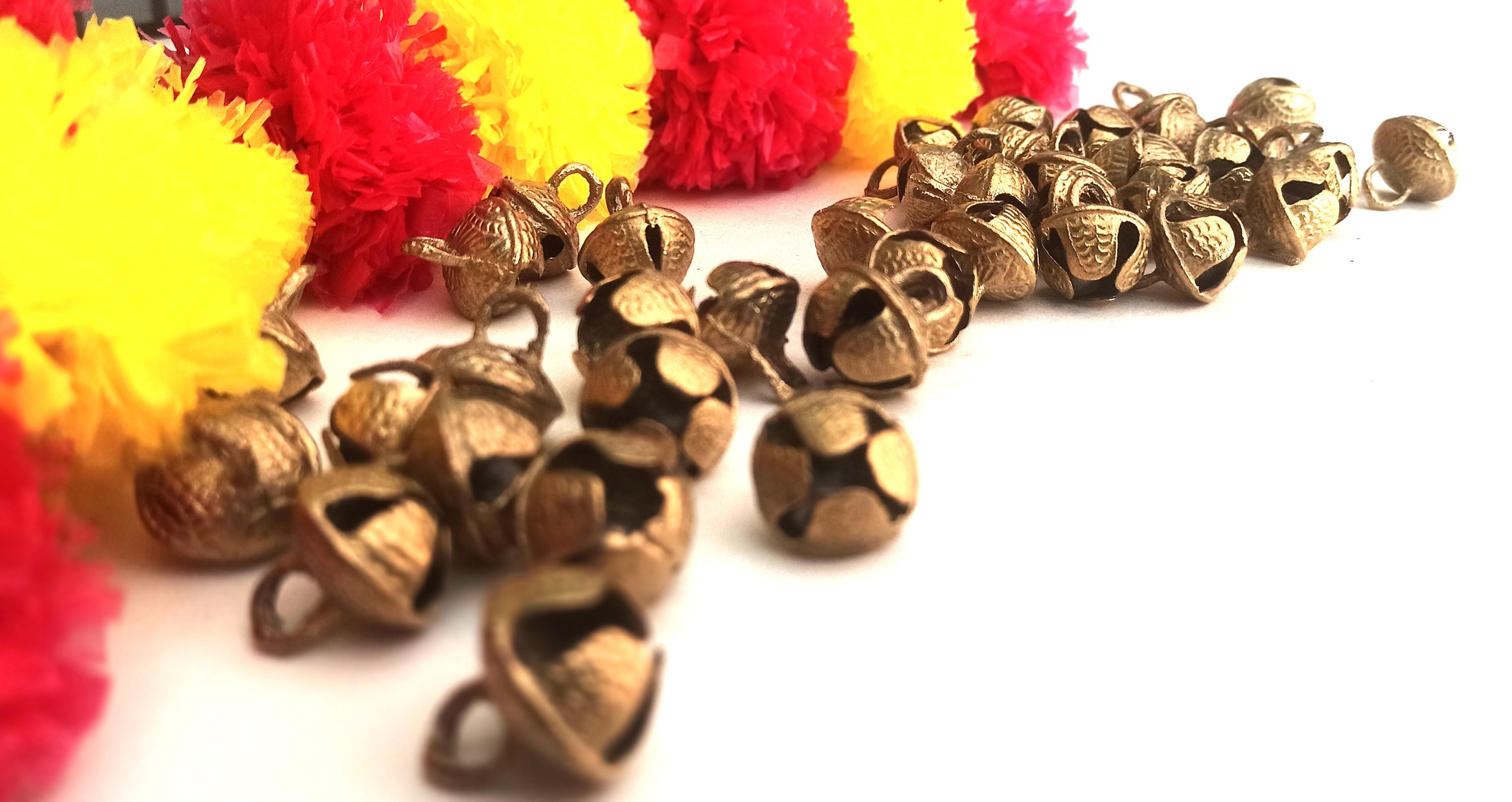 Paire De Ghungroo Inde - Coton, 30 Cloches (15+15) Pour Danse Kathak - Blanc