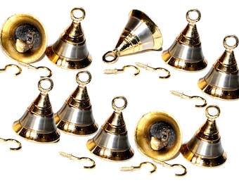 Brass Bells: 2" Silver & Golden Hanging Ornaments with Hooks