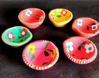 Pack of 50 to 500 Multicolor Mud Clay Diya with Cotton Wick For Decor Festival Diwali, Christmas Handmade Oil Lamp Deepak Mitti Pooja Diya