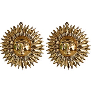 Set of 2 Brass Surya wall hanging Home decor sun ornaments Golden Colour 7.5x7.5 inch round sculpture decoration item for hanging decor