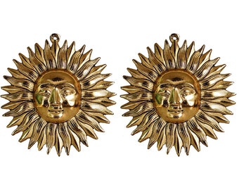 Set of 2 Brass Surya wall hanging Home decor sun ornaments Golden Colour 7.5x7.5 inch round sculpture decoration item for hanging decor