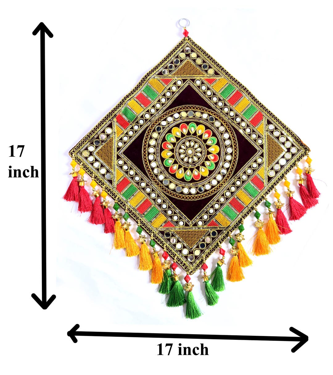 Cotton Multi Color SQUARE Rangoli Design Wall Hanging Toran Handmade ...