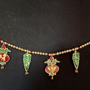 Metal Subh Labh ganesh Moti Torans for Door wall hanging Ornaments Meenakari Work Indian Traditional Bandawanwar For hanging decoration 45&quot;