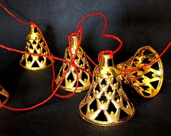 Decorative Golden Bell String - Home Decor Wall Hanging with 10 Plastic Bells, 100 inches, Ideal Christmas Ornament Gift