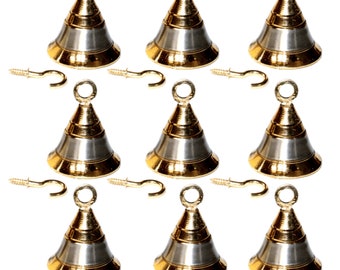 Campanas de latón macizo para decoración del hogar, tamaño de 2 pulgadas, juego de 6 con ganchos, campanas navideñas, adornos artesanales, hermosas campanas pequeñas para decoración