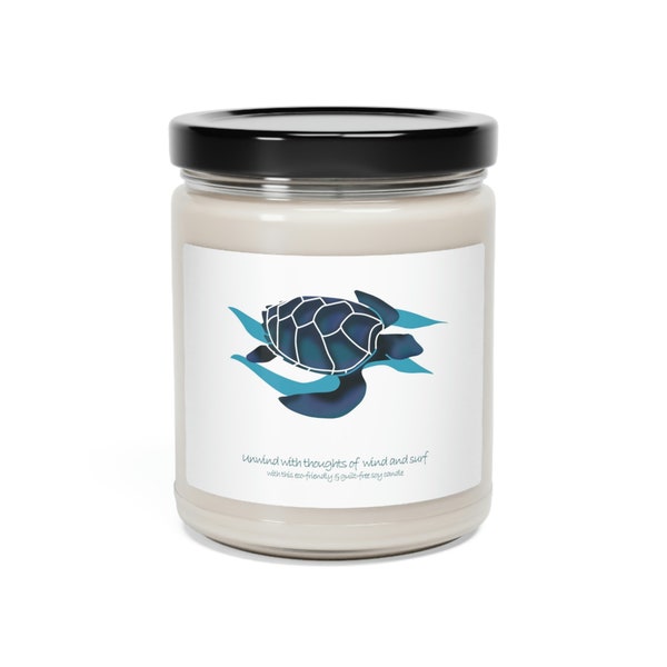 Wind and Surf Scented Soy Candle with Sea Turtle and Waves