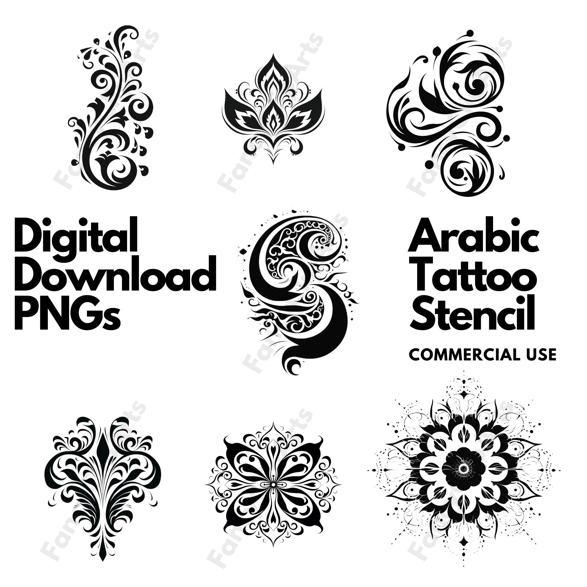 Arabic Tattoo Stencil, Henna Stencil, Tattoo Stencil, Transparent