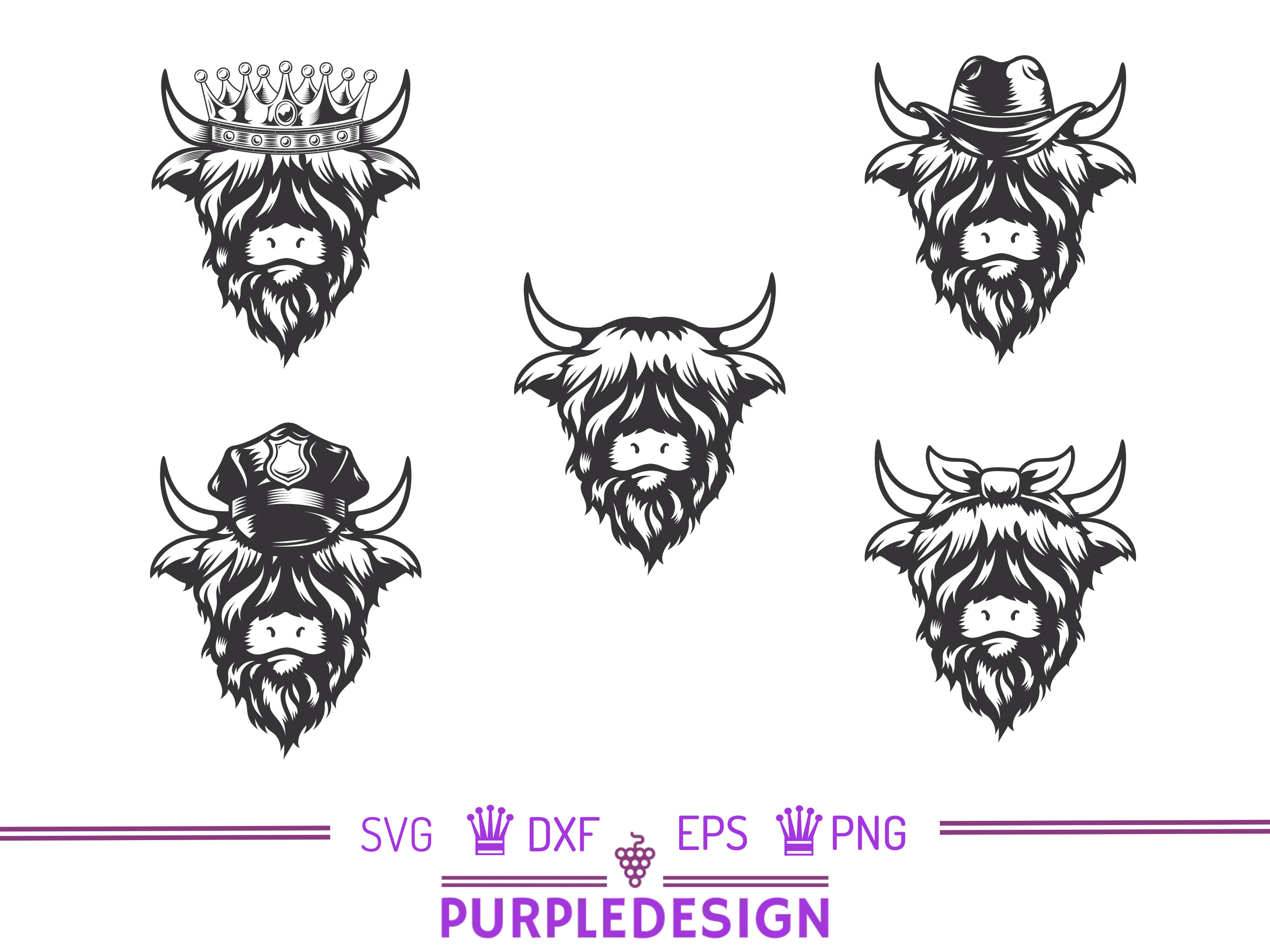 Highland Cow Svg Bundle | Cuttable Design SVG PNG DXF Eps |vdesigns ...