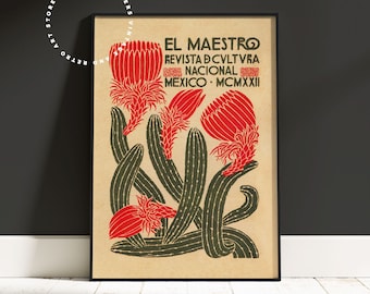 El Maestro Mexican Cactus Poster: Vintage Boho Art Print (Digital Download)