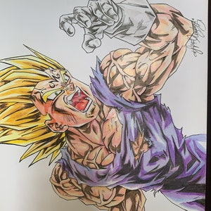 Goku SSJ2 vs Majin Vegeta SSJ2  Desenhos de anime, Tatuagens de anime,  Anime