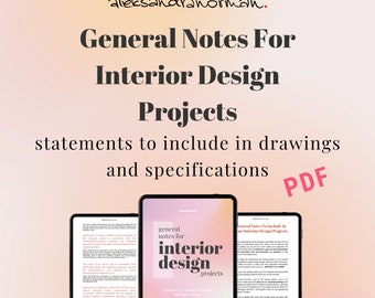 Notas generales para dibujos de diseño de interiores Proyecto y especificaciones de diseño de interiores