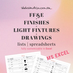 Interior Design Printable Template FF&E Spreadsheet Finishes Materials Specification Drawing List Excel Templates For Interior Designers
