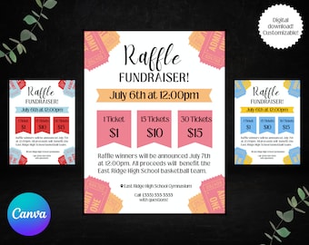 Editable Raffle Fundraiser Flyer - DIY Canva Raffle Ticket Template - Unlimited Edits!