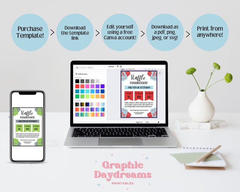 Editable Raffle Fundraiser Flyer - DIY Canva Raffle Ticket Template ...