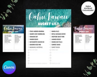 Customizable Oahu, Hawaii Bucket List Template- Canva Printable- Unlimited Edits!