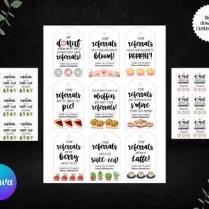 18-pack Customizable Referral Gift Tag Templates! Realtor Marketing Pop By Tags. Over 1 year's worth of thank you tags! Canva Template.
