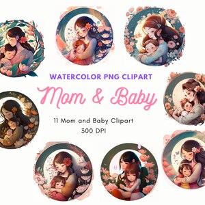 Mother’s Day clipart, Mother and Daughter Watercolor Clipart, Mother Baby clipart, Elements, Commercial Use, Digital clipart PNG