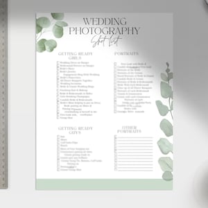 Lista zdjęć ślubnych do wydrukowania Szablon listy zdjęć ślubnych Lista zdjęć fotografa ślubnego do wydrukowania Lista kontrolna zdjęć ślubnych