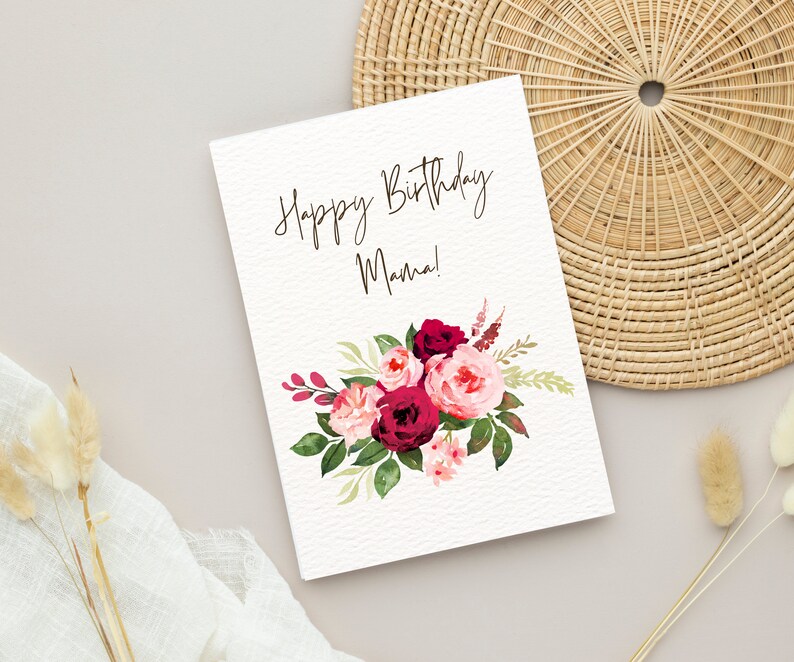 Birthday Card Printable Mom, Happy Birthday Card for Mama, Water Color ...
