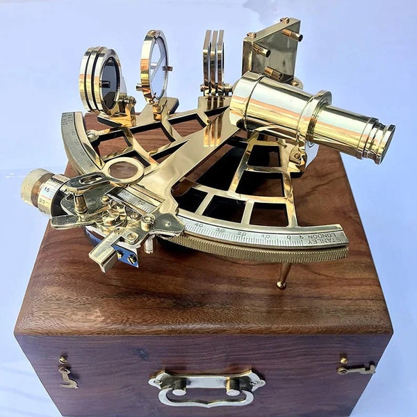 Nautical Brass Sextant Instrument with Wooden Box Marine Working Sextant 9" Fully Navigation Ship Astrolabe Sextant