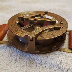 Antique Brass Sundial Compass Wrist Watch Leather Band Collectible Christmas Day Gift image 8