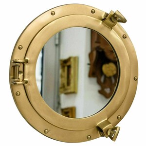 8"Maritime Brass Nautical Boat Ship Mirror Porthole Round Window  with Glass Porthole Wall Decor For Christmas Day Gift