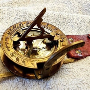Antique Brass Sundial Compass Wrist Watch Leather Band Collectible Christmas Day Gift image 5